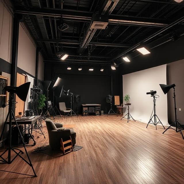 Tall shot of the main studio space with high ceilings